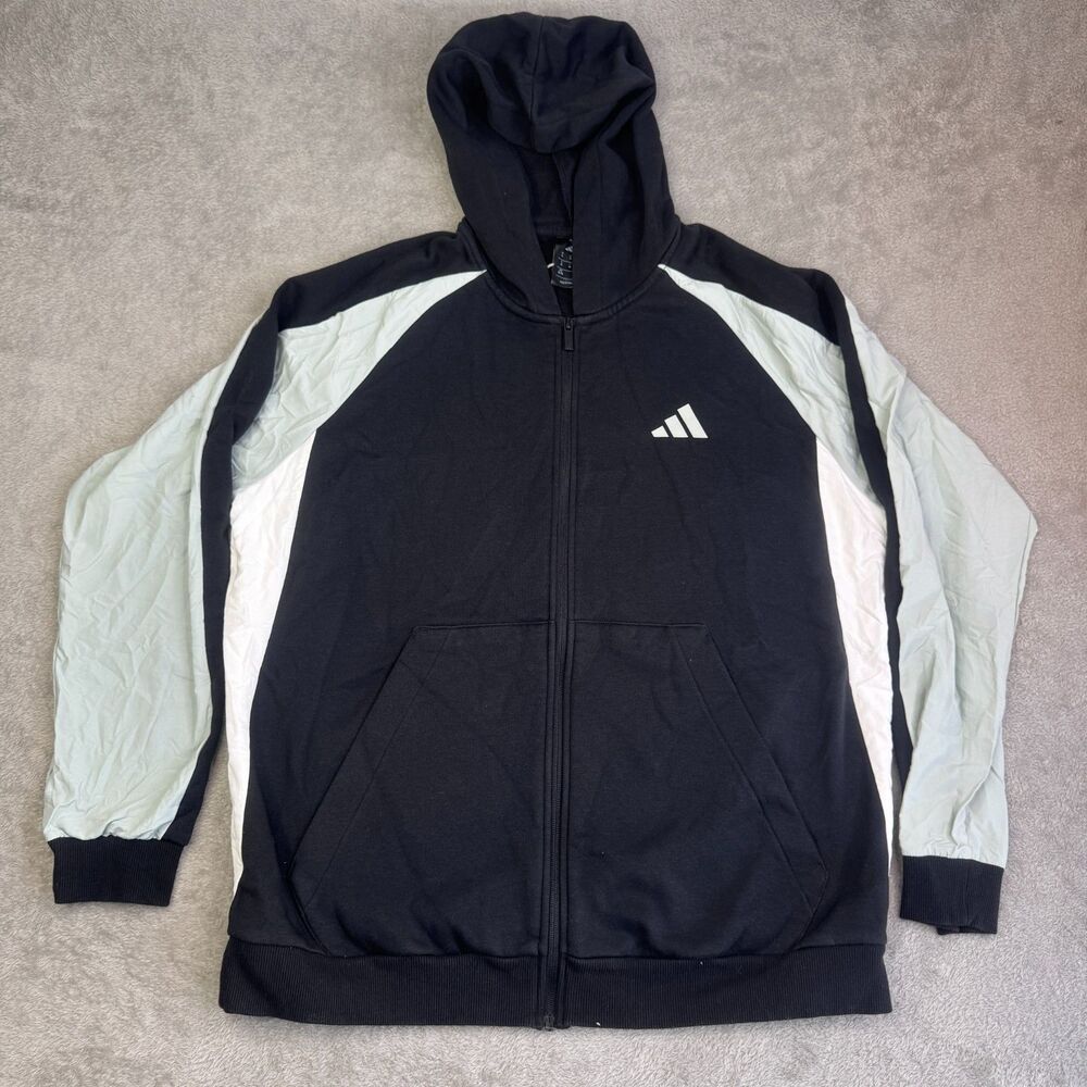 adidas Seasonal Essentials Hoodie Mens XL Navy Blue Colorblock Logo Full-Zip